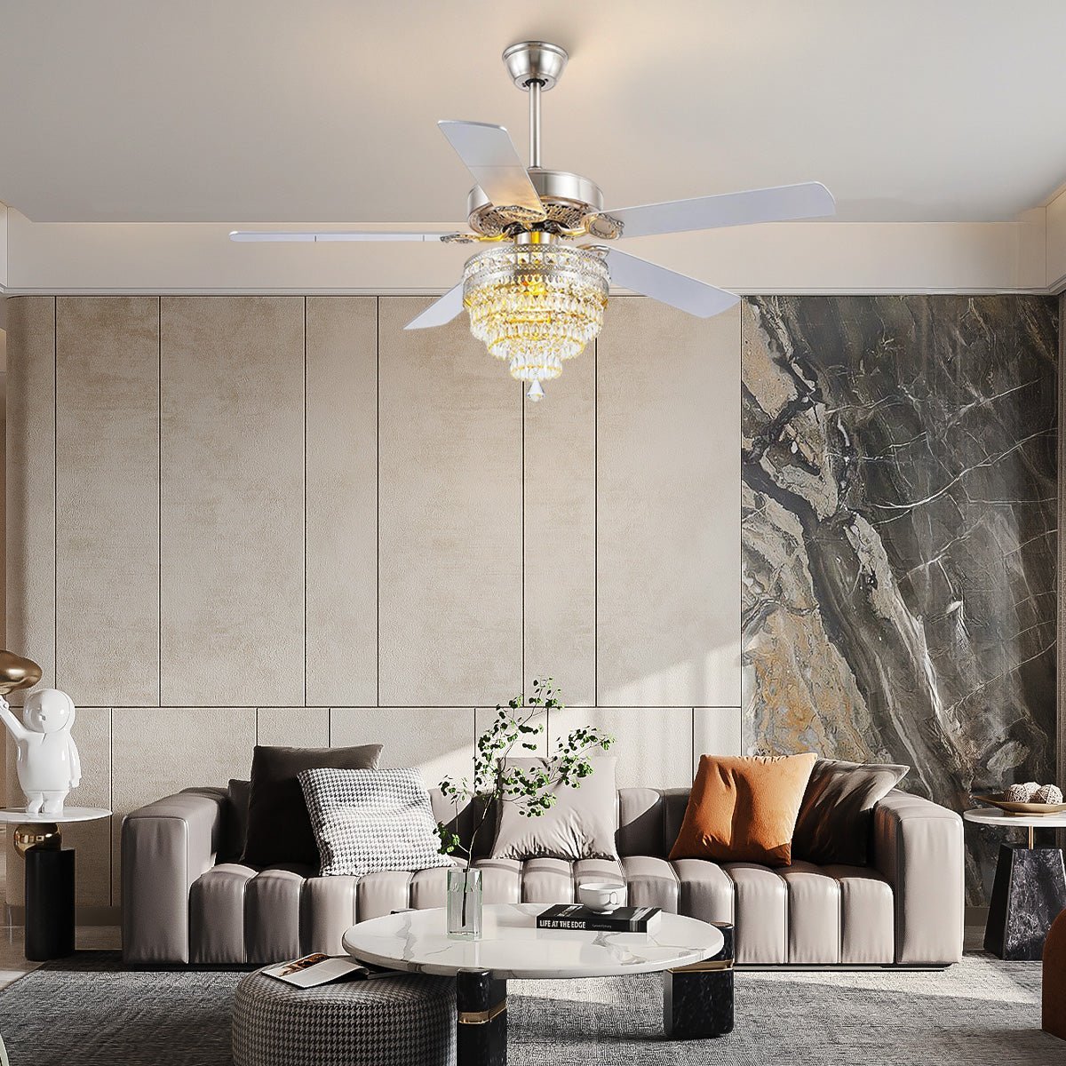 Noiseless Crystal Ceiling Fan Fandelier with Lights 52" - BlackBlushlighting