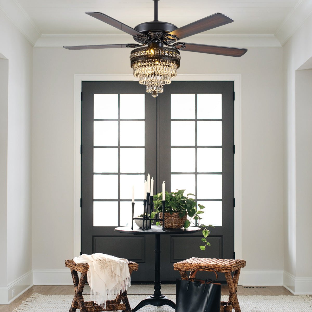 Noiseless Crystal Ceiling Fan Fandelier with Lights 52" - BlackBlushlighting