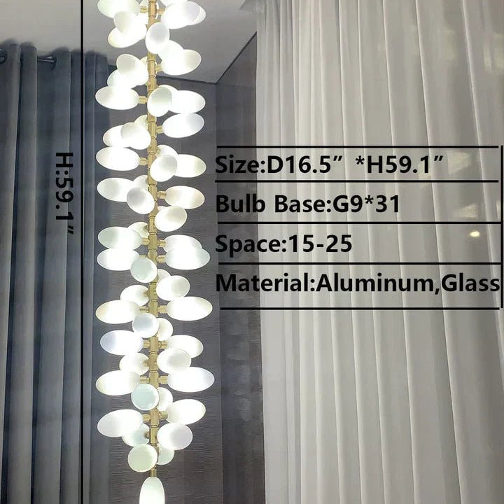 Nordic Art Long Magnolia alba Glass Ceiling Chandelier for Staircase/Hallway/Entryway Light Fixture-Chandeliers-Blushlighting-Blushlighting