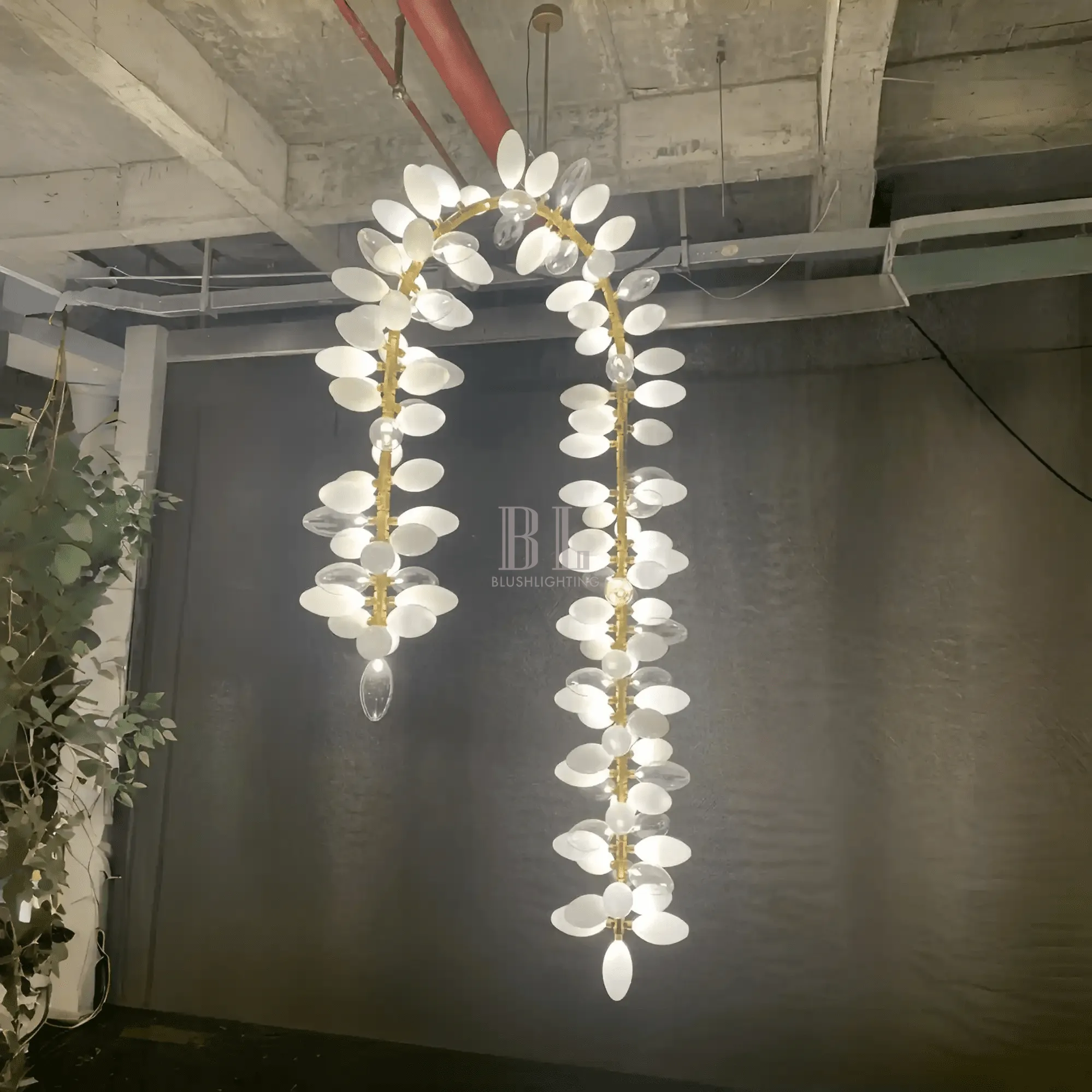 Nordic Art Long Magnolia alba Glass Ceiling Chandelier for Staircase/Hallway/Entryway Light Fixture-Chandeliers-Blushlighting-Blushlighting