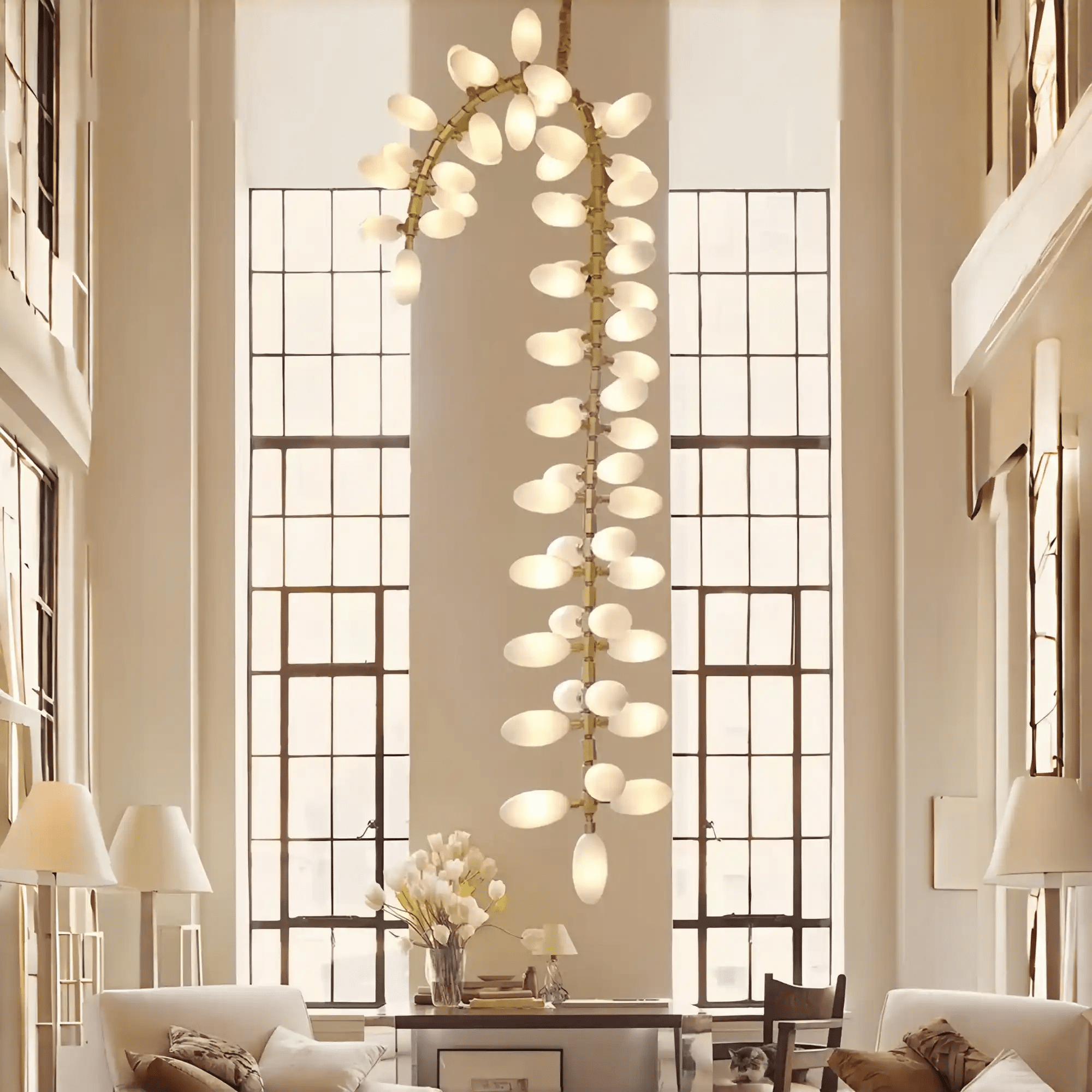 Nordic Art Long Magnolia alba Glass Ceiling Chandelier for Staircase/Hallway/Entryway Light Fixture-Chandeliers-Blushlighting-Blushlighting