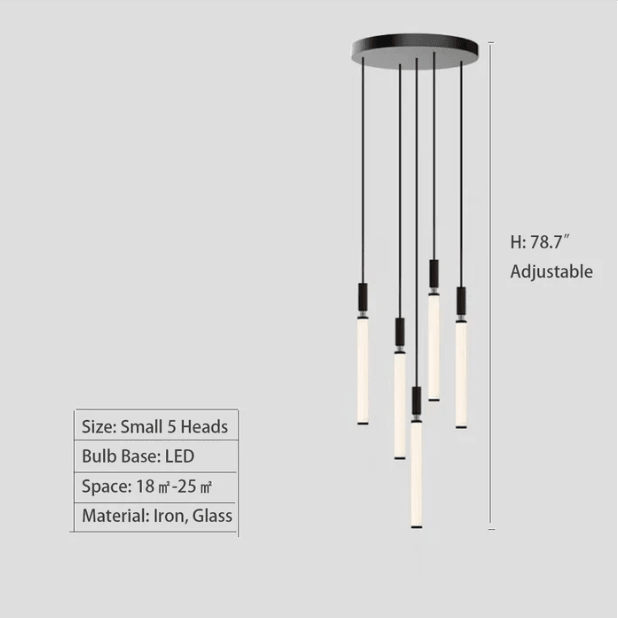 Nordic Fashion Minimalist Black Straight Pendant Chandelier for Bedside/Staircase/Loft/Duplex - Small: 5 LightsWarm LightBlushlighting