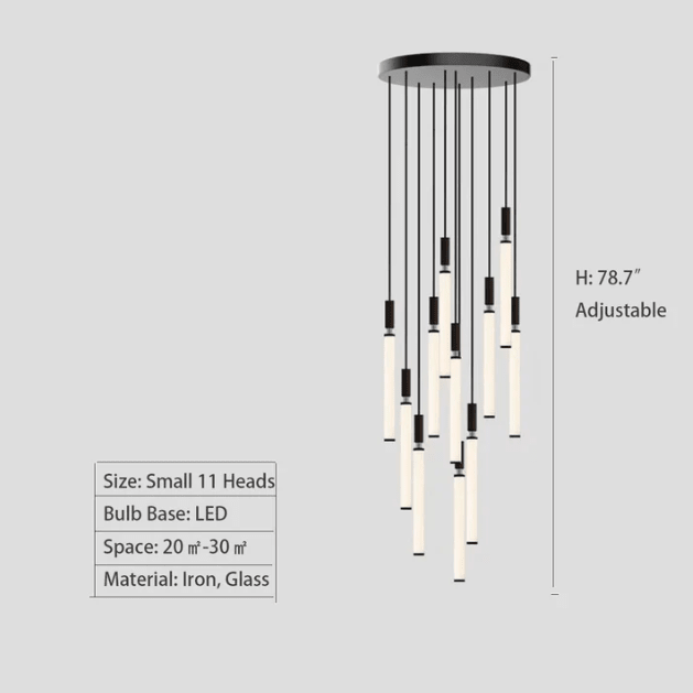 Nordic Fashion Minimalist Black Straight Pendant Chandelier for Bedside/Staircase/Loft/Duplex - Small: 5 LightsWarm LightBlushlighting