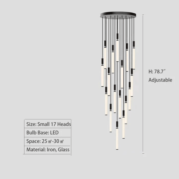 Nordic Fashion Minimalist Black Straight Pendant Chandelier for Bedside/Staircase/Loft/Duplex - Small: 5 LightsWarm LightBlushlighting