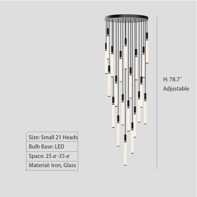 Nordic Fashion Minimalist Black Straight Pendant Chandelier for Bedside/Staircase/Loft/Duplex - Small: 5 LightsWarm LightBlushlighting