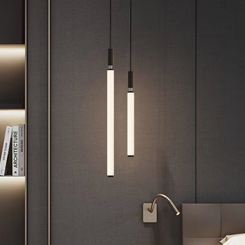Nordic Fashion Minimalist Black Straight Pendant Chandelier for Bedside/Staircase/Loft/Duplex - One SingleWarm LightBlushlighting
