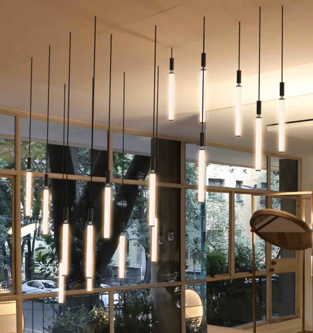 Nordic Fashion Minimalist Black Straight Pendant Chandelier for Bedside/Staircase/Loft/Duplex - Small: 17 LightsWarm LightBlushlighting