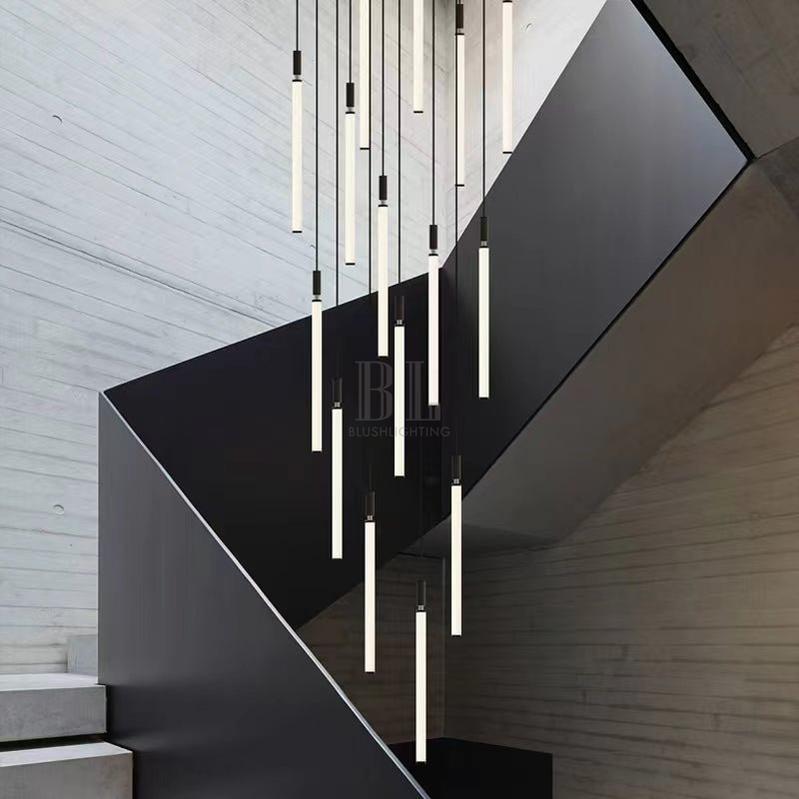 Nordic Fashion Minimalist Black Straight Pendant Chandelier for Bedside/Staircase/Loft/Duplex - Small: 21 LightsWarm LightBlushlighting