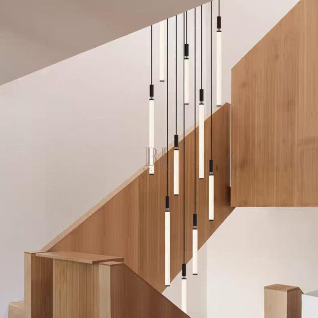 Nordic Fashion Minimalist Black Straight Pendant Chandelier for Bedside/Staircase/Loft/Duplex - Small: 11 LightsWarm LightBlushlighting