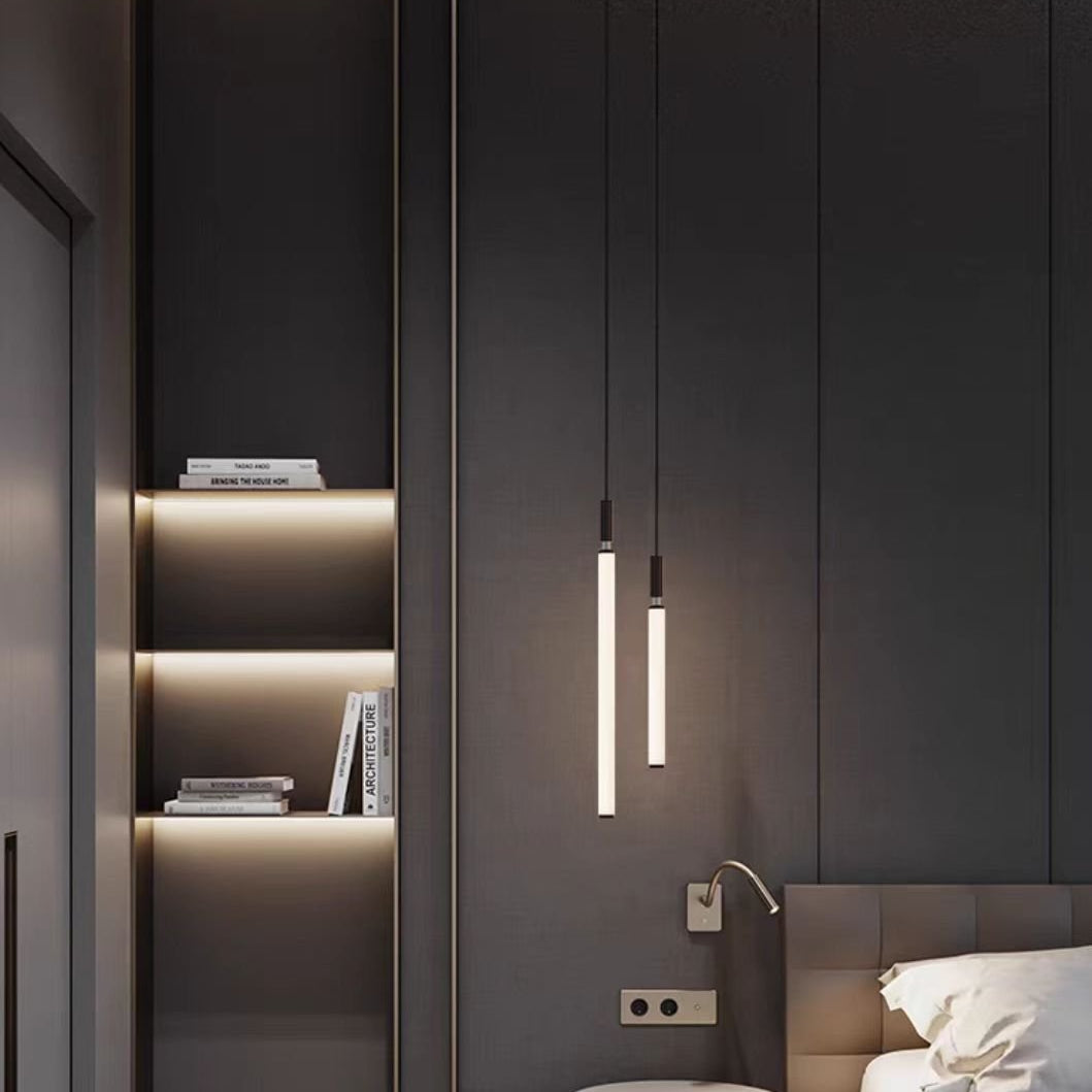 Nordic Fashion Minimalist Black Straight Pendant Chandelier for Bedside/Staircase/Loft/Duplex - Small: 11 LightsWarm LightBlushlighting
