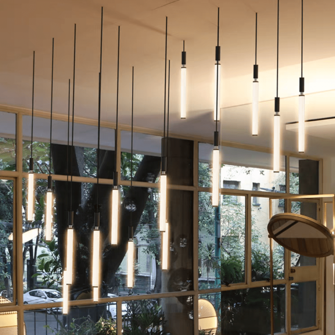 Nordic Fashion Minimalist Black Straight Pendant Chandelier for Bedside/Staircase/Loft/Duplex - Small: 17 LightsWarm LightBlushlighting