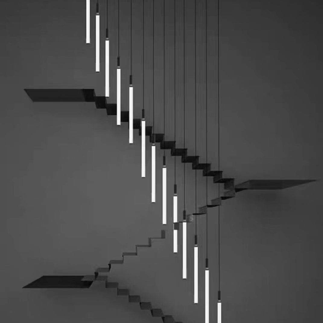 Nordic Fashion Minimalist Black Straight Pendant Chandelier for Bedside/Staircase/Loft/Duplex - Small: 17 LightsWarm LightBlushlighting
