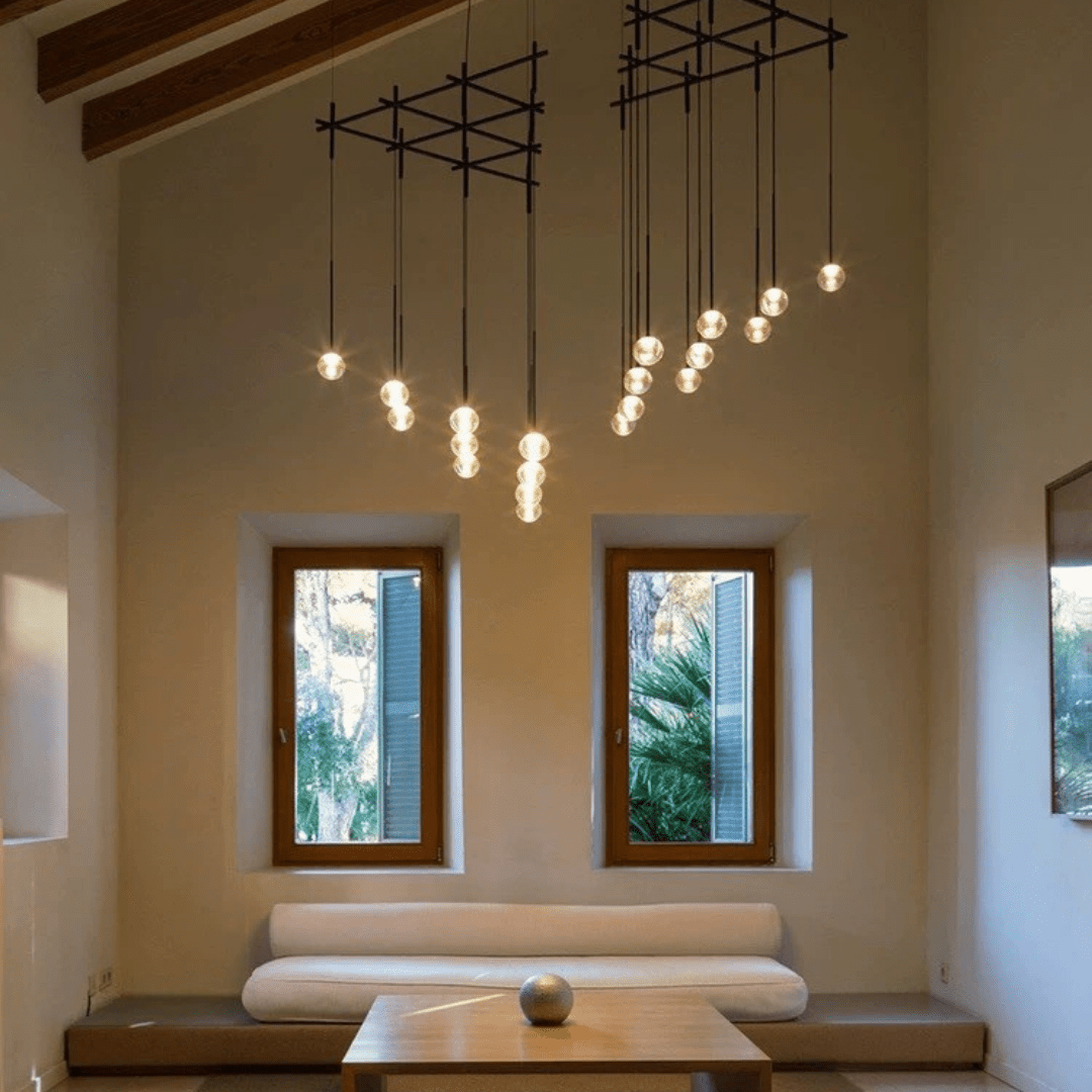 Nordic Minimalist Clear Ribbed Glass Globe Pendant Light - 21 Lights/L72.05''*W24.02''(L183cm*W61cm)Matte BlackWarm LightBlushlighting
