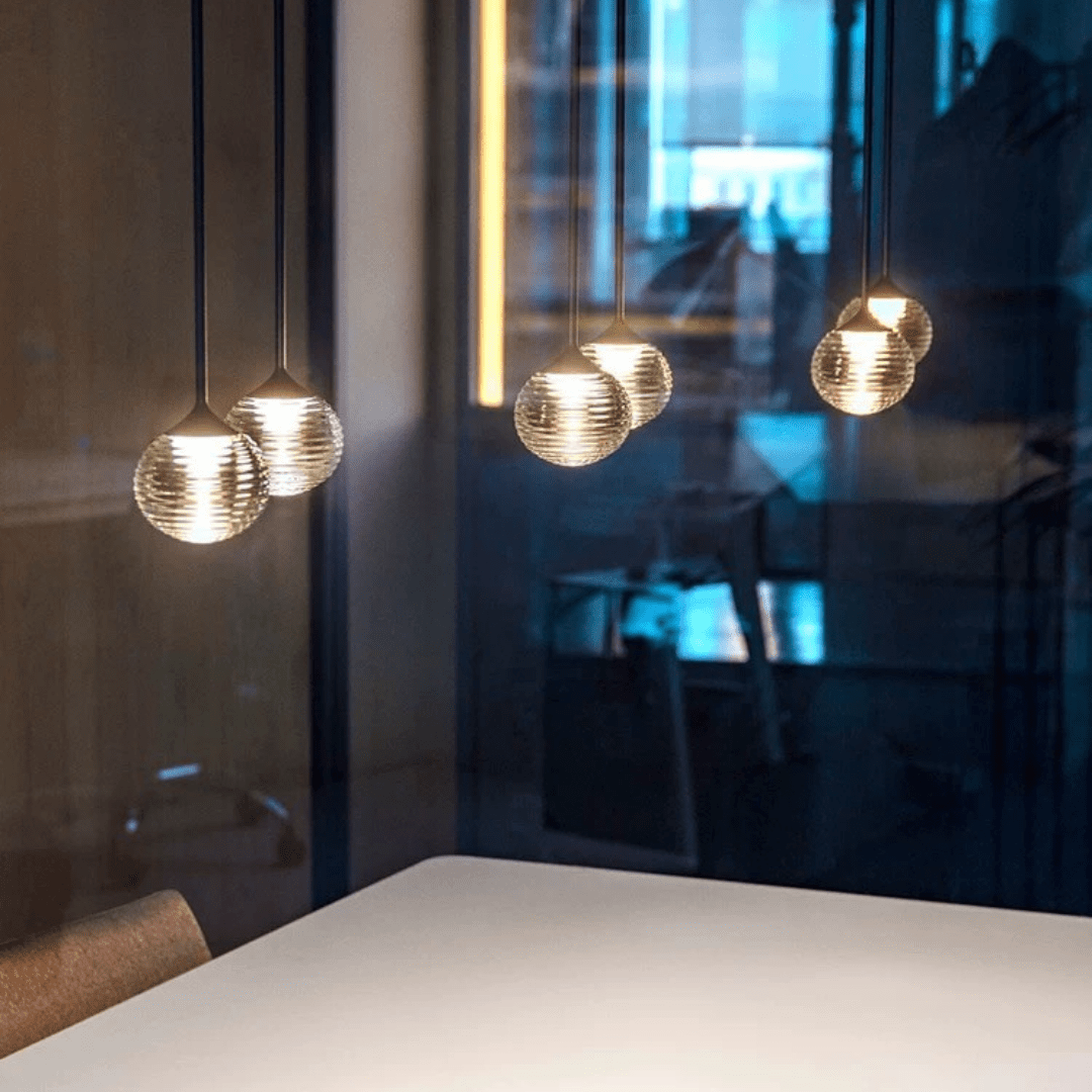 Nordic Minimalist Clear Ribbed Glass Globe Pendant Light - One LightMatte BlackWarm LightBlushlighting