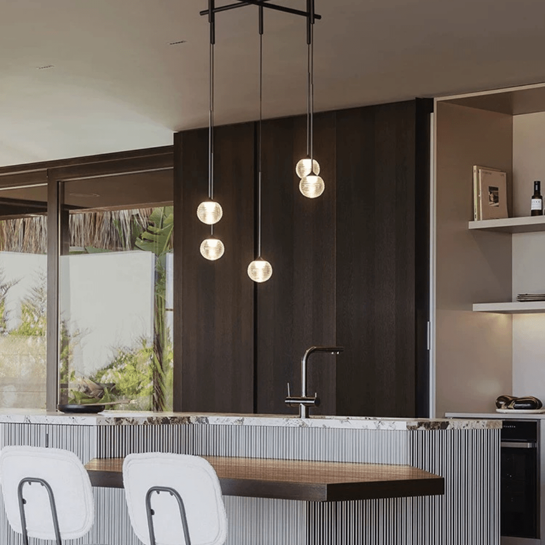 Nordic Minimalist Clear Ribbed Glass Globe Pendant Light - One LightMatte BlackWarm LightBlushlighting