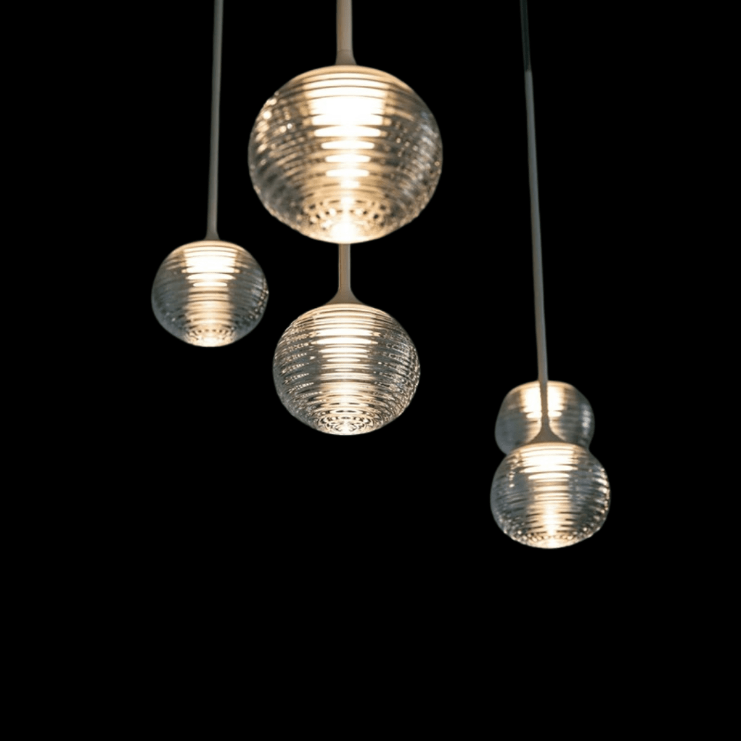 Nordic Minimalist Clear Ribbed Glass Globe Pendant Light - One LightMatte BlackWarm LightBlushlighting
