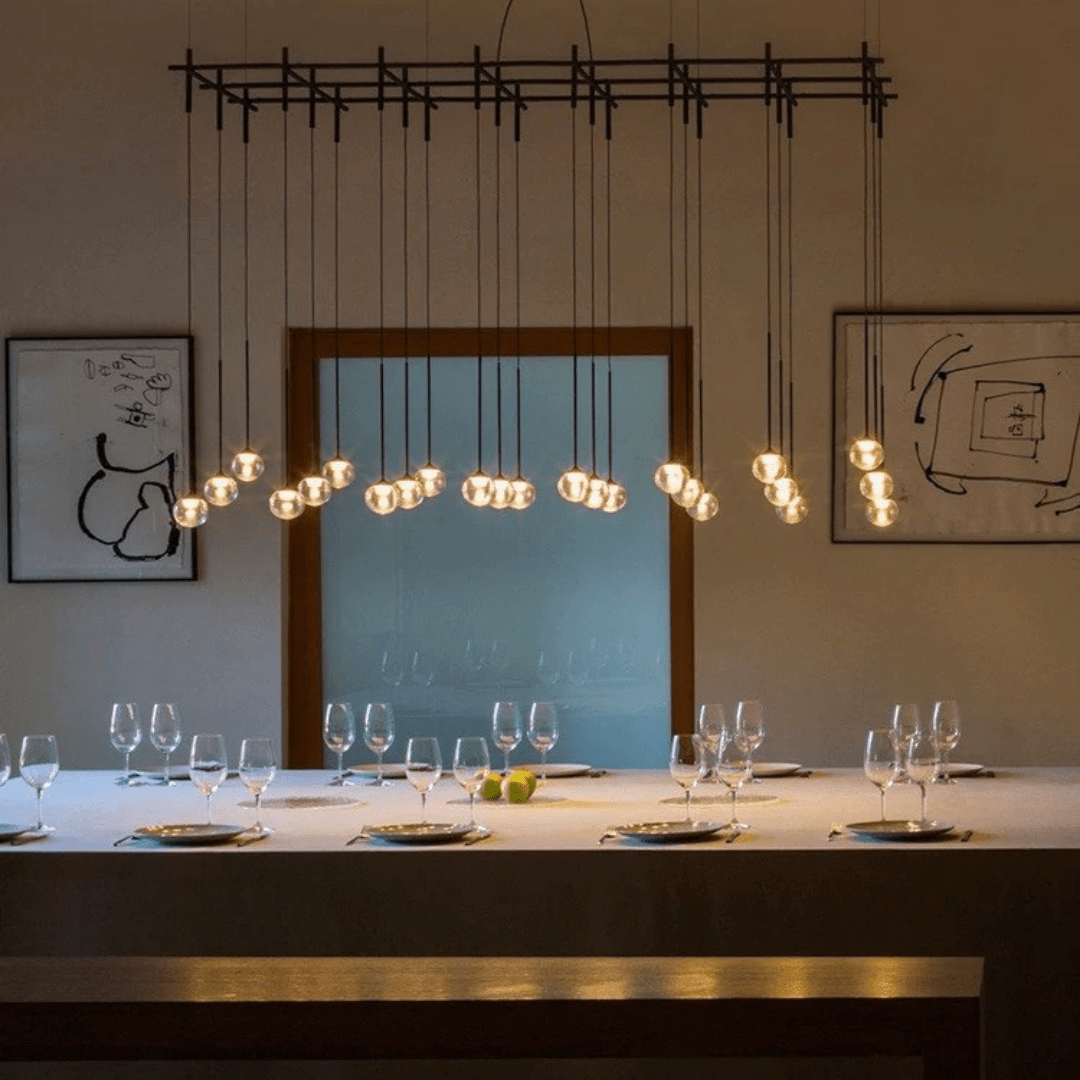 Nordic Minimalist Clear Ribbed Glass Globe Pendant Light - 21 Lights/L72.05''*W24.02''(L183cm*W61cm)Matte BlackWarm LightBlushlighting