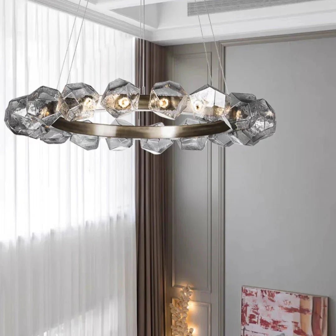 Nordic Minimalist Glass Circle Art Chandelier for Living/Dining Room/Bedroom - D31.5"BronzeWarm LightBlushlighting