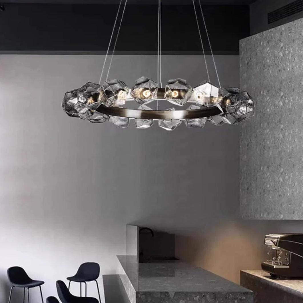 Nordic Minimalist Glass Circle Art Chandelier for Living/Dining Room/Bedroom - D31.5"BronzeWarm LightBlushlighting