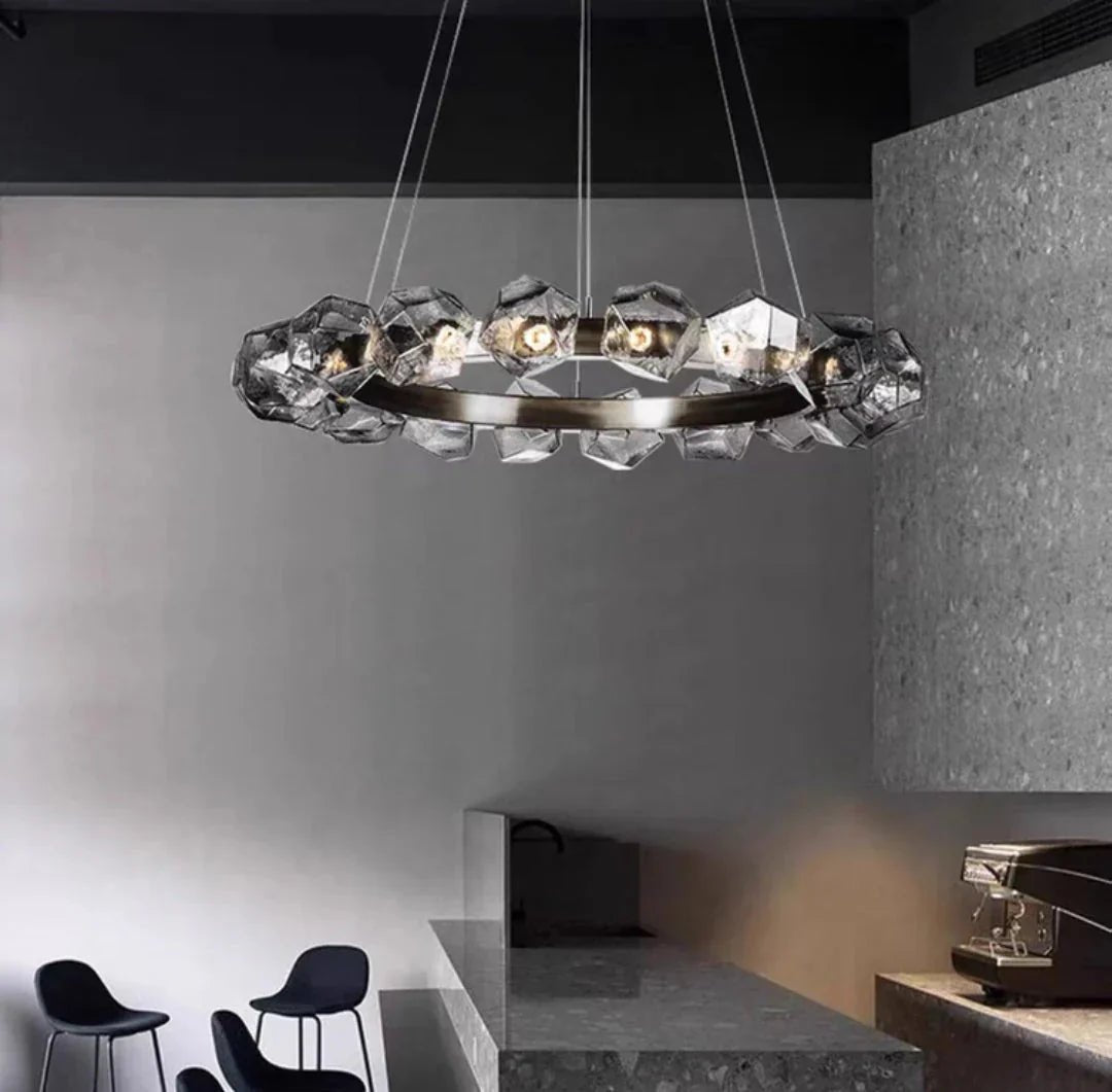 Nordic Minimalist Glass Circle Art Chandelier for Living/Dining Room/Bedroom - D31.5"BronzeWarm LightBlushlighting