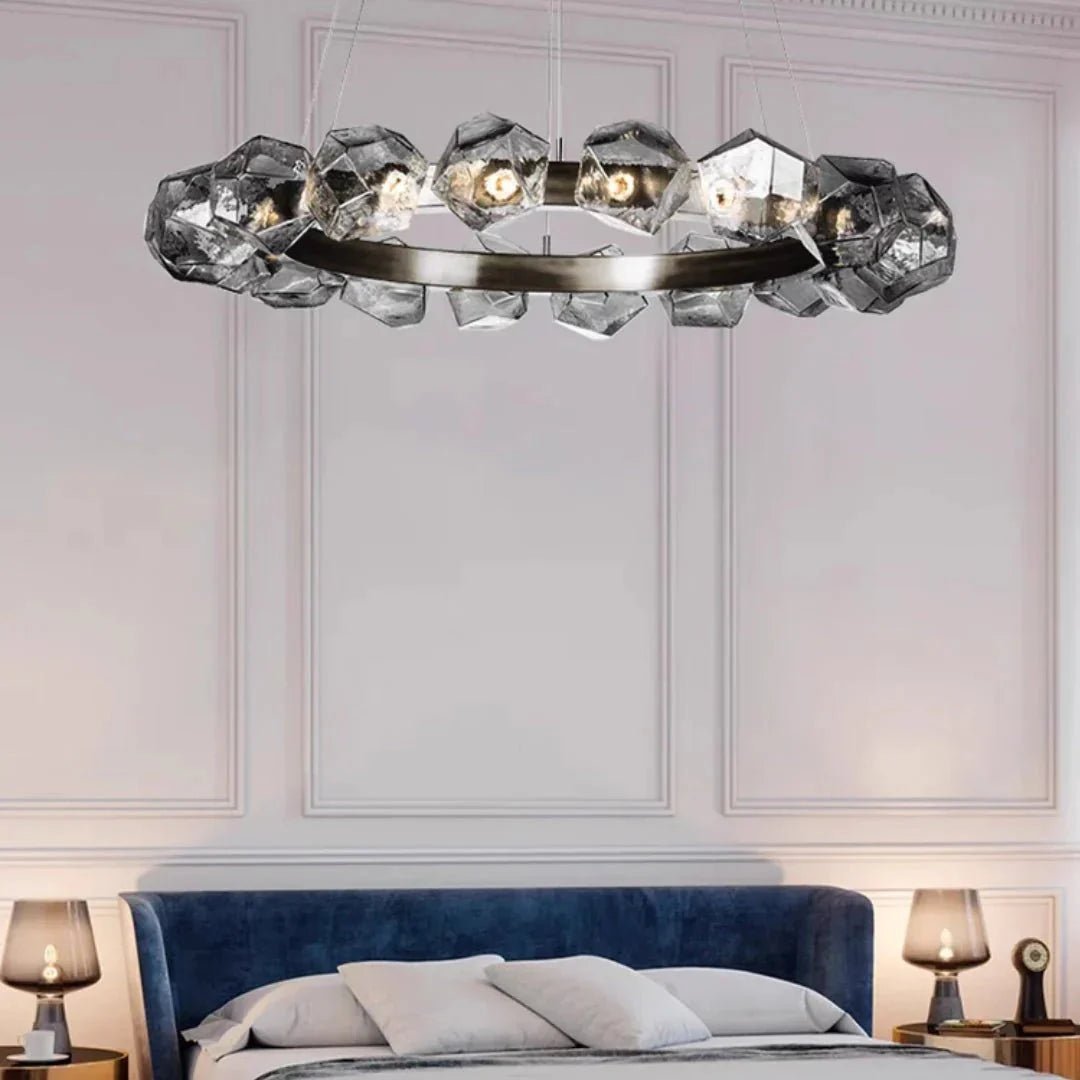 Nordic Minimalist Glass Circle Art Chandelier for Living/Dining Room/Bedroom - D31.5"BronzeWarm LightBlushlighting
