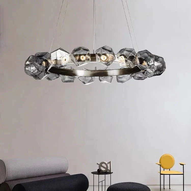 Nordic Minimalist Glass Circle Art Chandelier for Living/Dining Room/Bedroom - Blushlighting