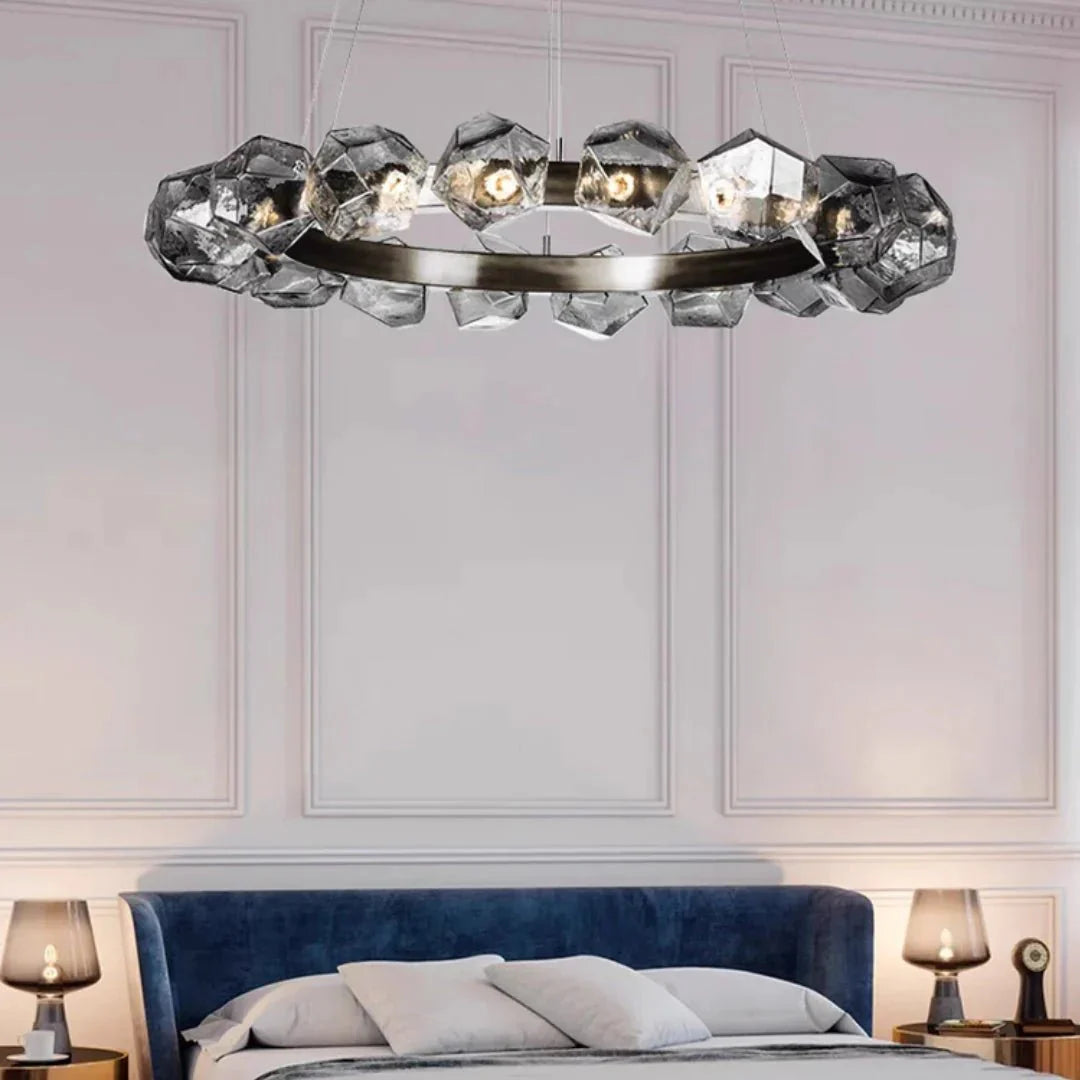 Nordic Minimalist Glass Circle Art Chandelier for Living/Dining Room/Bedroom - Blushlighting
