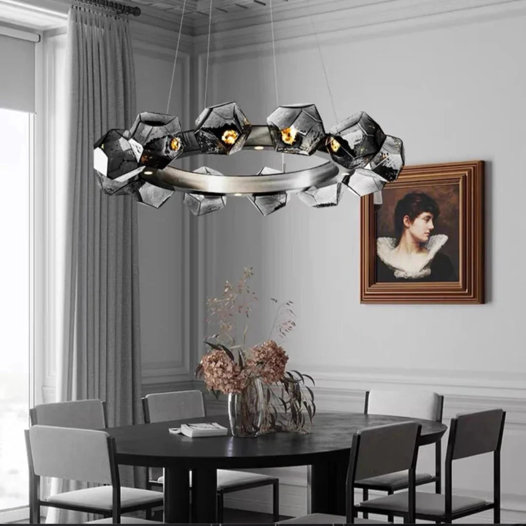 Nordic Minimalist Glass Circle Art Chandelier for Living/Dining Room/Bedroom - Blushlighting