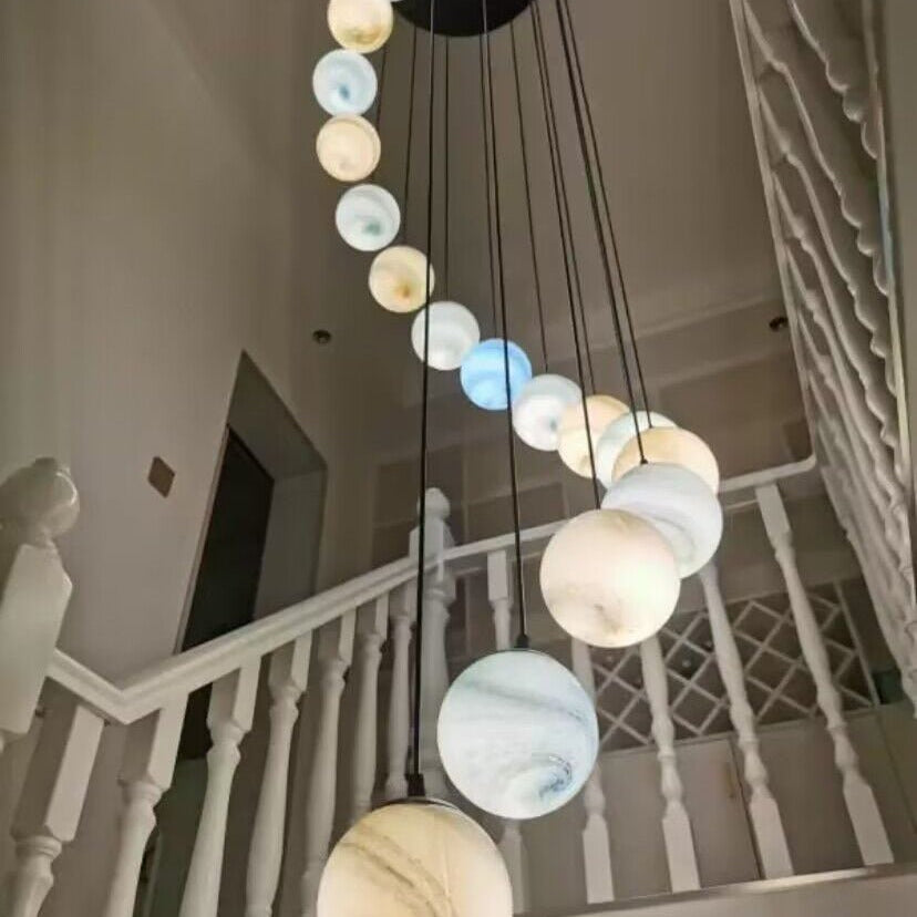 Nordic Planet Creative Long Ball Pendant Chandelier Staircase Foyer - 15 Lights: D23.6"*H98.4"Blushlighting