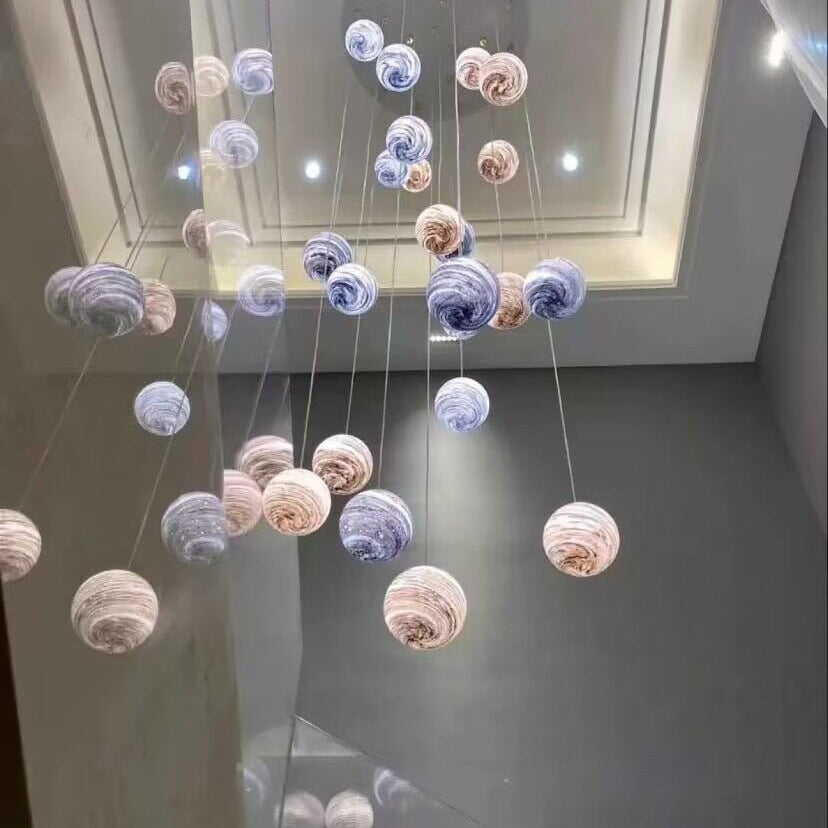 Nordic Planet Creative Long Ball Pendant Chandelier Staircase Foyer - 19 Lights: D31.5"*H118.1"Blushlighting