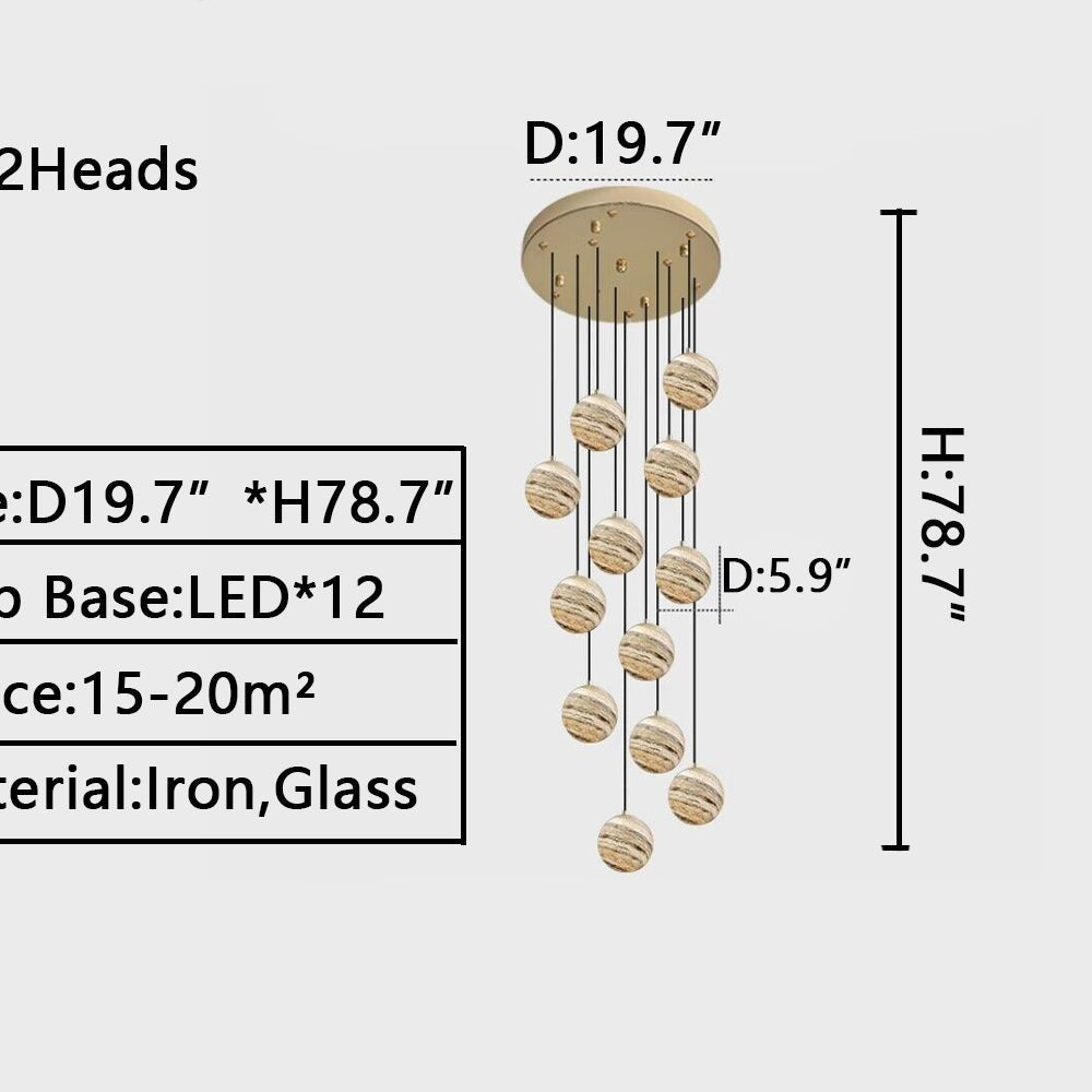 Nordic Planet Creative Long Ball Pendant Chandelier Staircase Foyer - 10 Lights: D15.8"*H78.7"Blushlighting