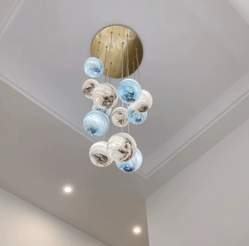 Nordic Planet Creative Long Ball Pendant Chandelier Staircase Foyer - 24 Lights: D31.5"*H157.5"Blushlighting