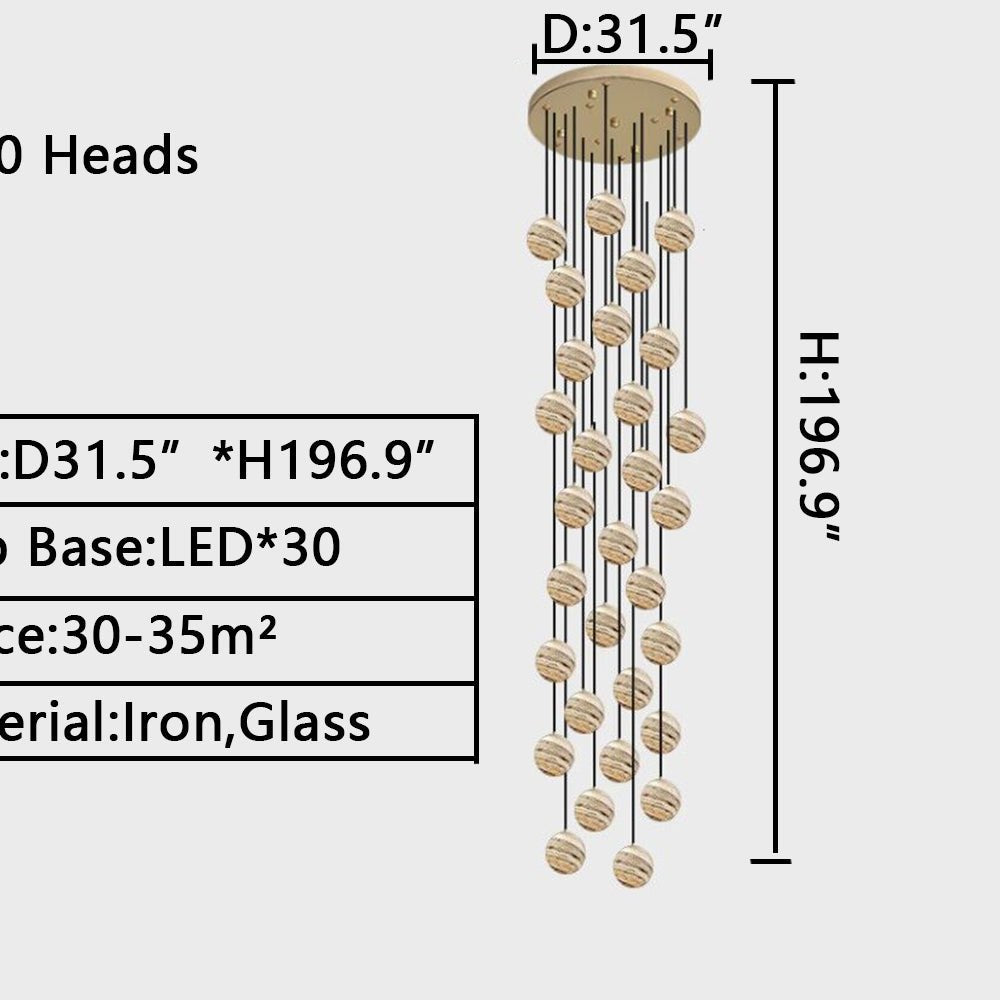 Nordic Planet Creative Long Ball Pendant Chandelier Staircase Foyer - 30 Lights: D31.5"*H196.9"Blushlighting
