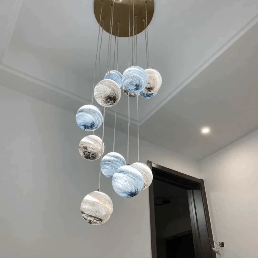 Nordic Planet Creative Long Ball Pendant Chandelier Staircase Foyer - 12 Lights: D19.7"*H78.7"Blushlighting