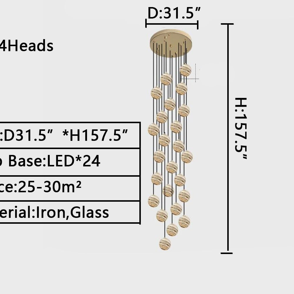 Nordic Planet Creative Long Ball Pendant Chandelier Staircase Foyer - 10 Lights: D15.8"*H78.7"Blushlighting