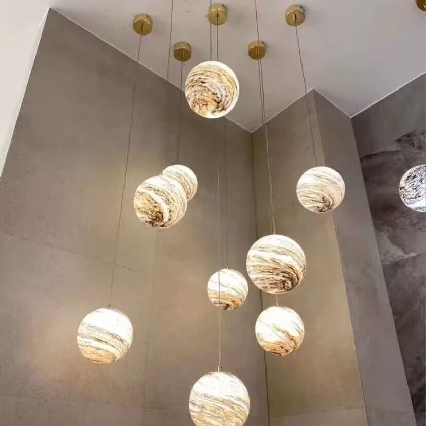 Nordic Planet Creative Long Ball Pendant Chandelier Staircase Foyer - 10 Lights: D15.8"*H78.7"Blushlighting