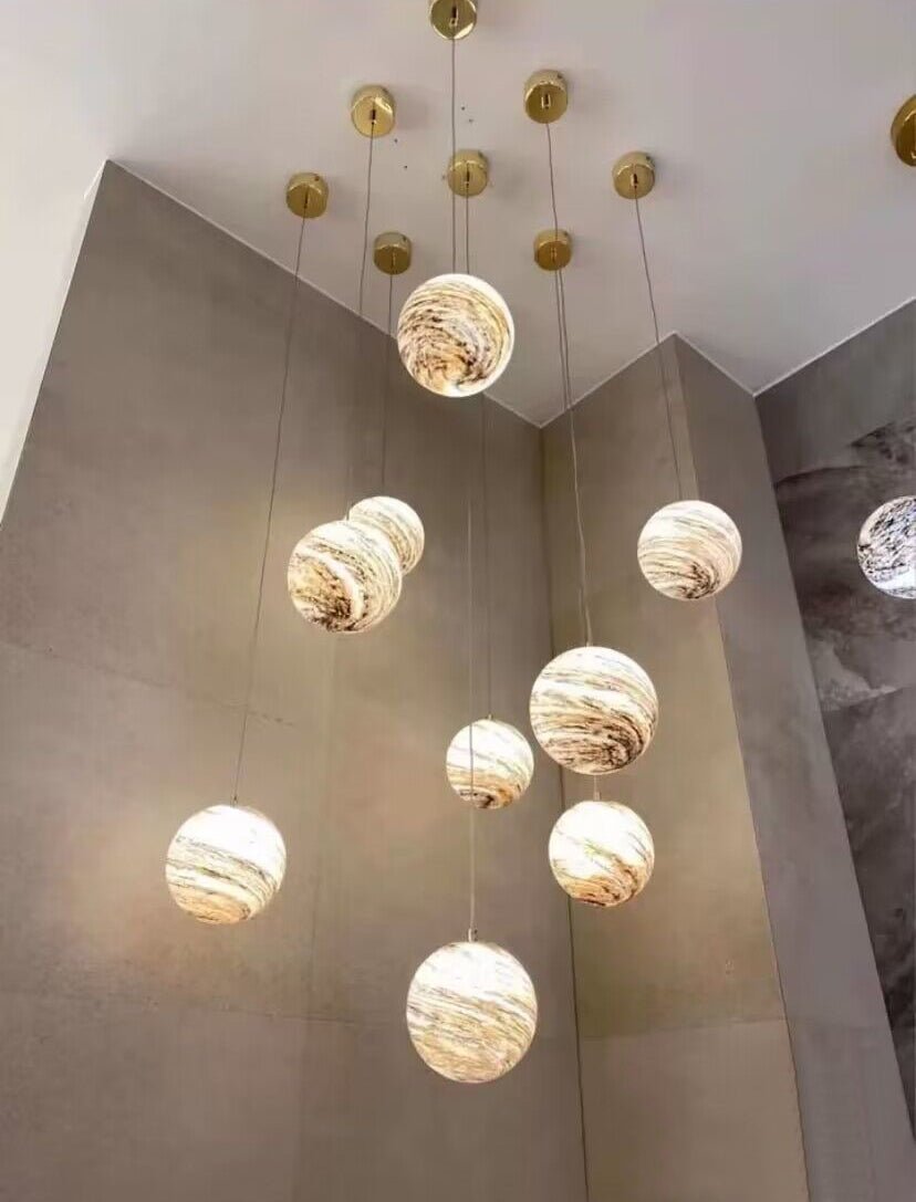 Nordic Planet Creative Long Ball Pendant Chandelier Staircase Foyer - 10 Lights: D15.8"*H78.7"Blushlighting