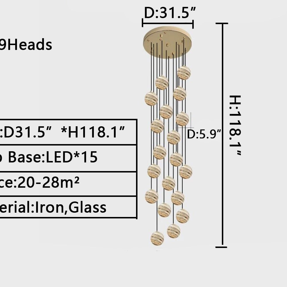 Nordic Planet Creative Long Ball Pendant Chandelier Staircase Foyer - 10 Lights: D15.8"*H78.7"Blushlighting