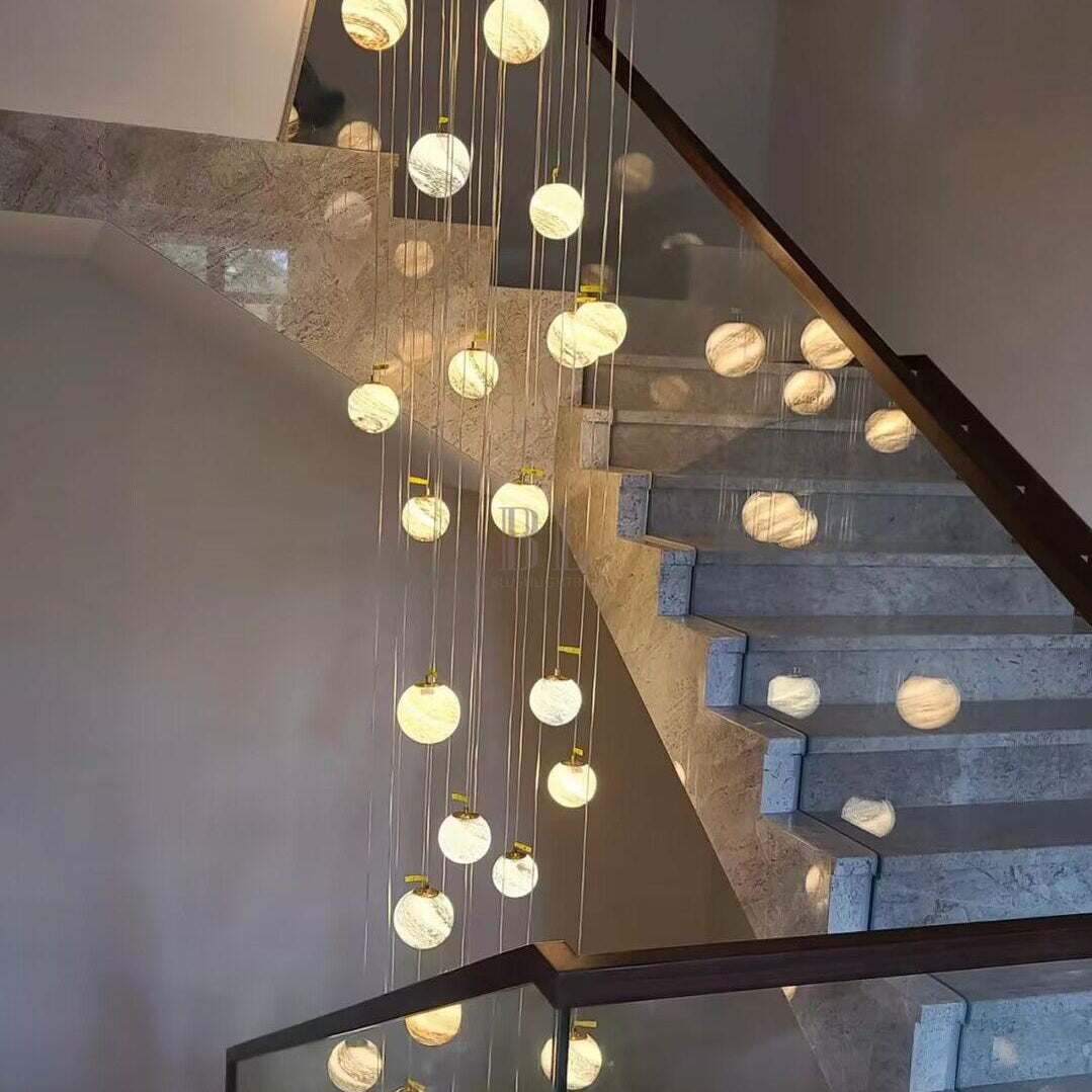 Nordic Planet Creative Long Ball Pendant Chandelier Staircase Foyer - 6 Lights: D11.8"*H78.7"Blushlighting