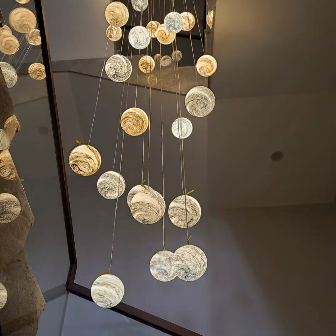 Nordic Planet Creative Long Ball Pendant Chandelier Staircase Foyer - 15 Lights: D23.6"*H98.4"Blushlighting