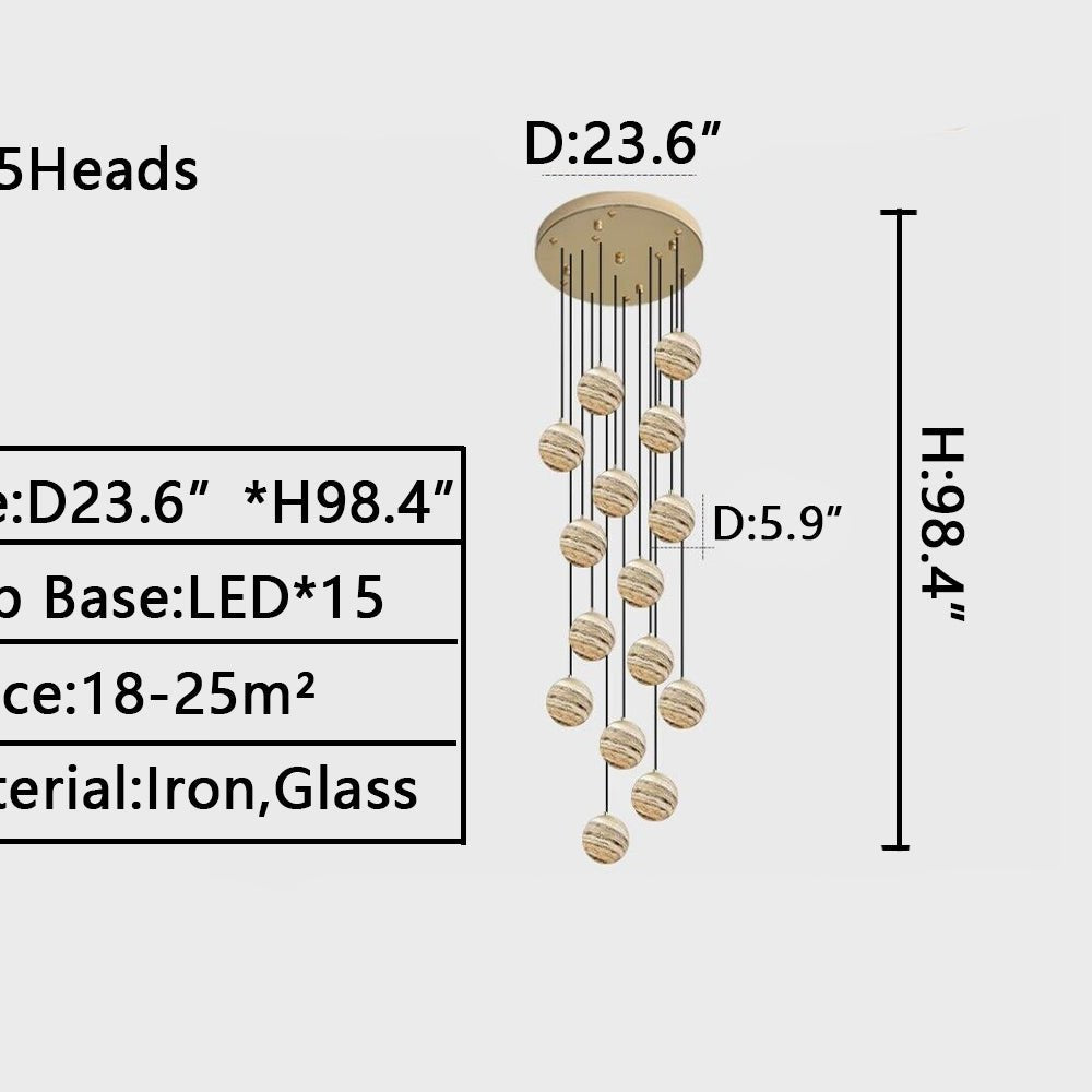 Nordic Planet Creative Long Ball Pendant Chandelier Staircase Foyer - 10 Lights: D15.8"*H78.7"Blushlighting