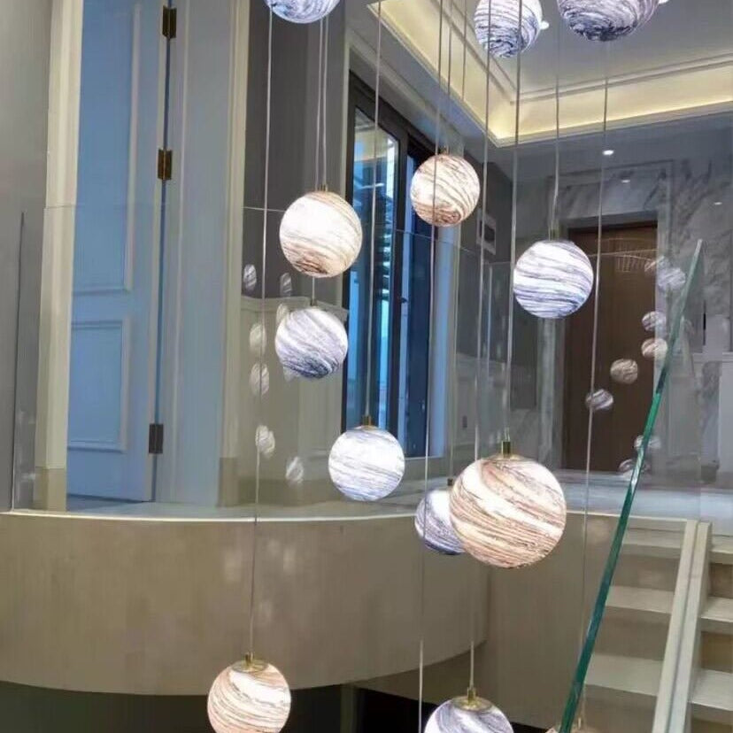 Nordic Planet Creative Long Ball Pendant Chandelier Staircase Foyer - 30 Lights: D31.5"*H196.9"Blushlighting