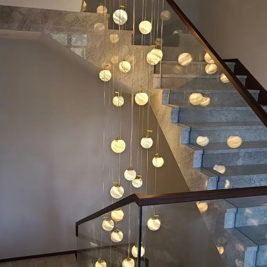 Nordic Planet Creative Long Ball Pendant Chandelier Staircase Foyer - 24 Lights: D31.5"*H157.5"Blushlighting
