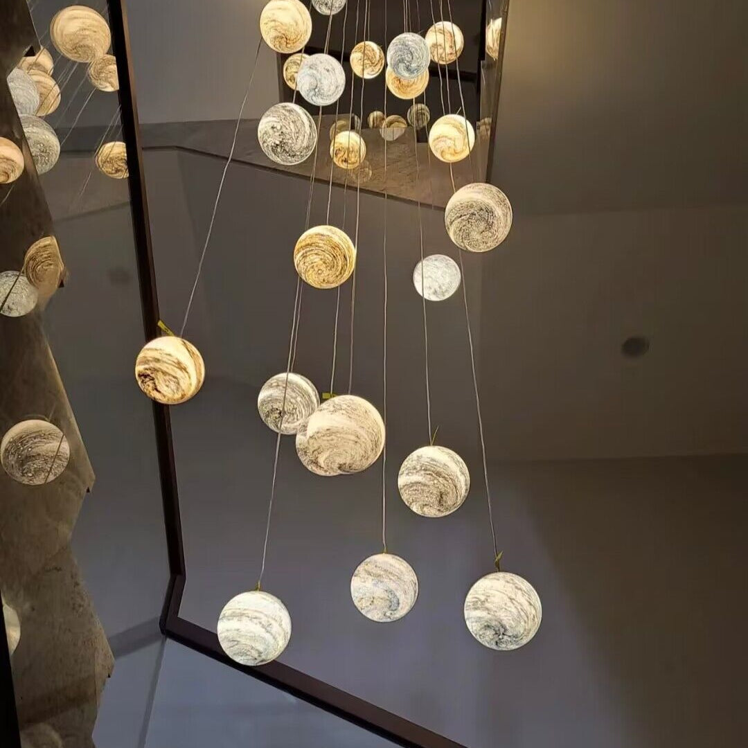 Nordic Planet Creative Long Ball Pendant Chandelier Staircase Foyer - 24 Lights: D31.5"*H157.5"Blushlighting