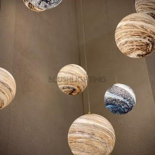 Nordic Planet Creative Long Ball Pendant Chandelier Staircase Foyer - 6 Lights: D11.8"*H78.7"Blushlighting