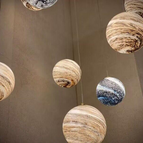 Nordic Planet Creative Long Ball Pendant Chandelier Staircase Foyer - 6 Lights: D11.8"*H78.7"Blushlighting