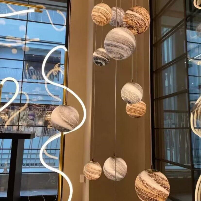 Nordic Planet Creative Long Ball Pendant Chandelier Staircase Foyer - 15 Lights: D23.6"*H98.4"Blushlighting