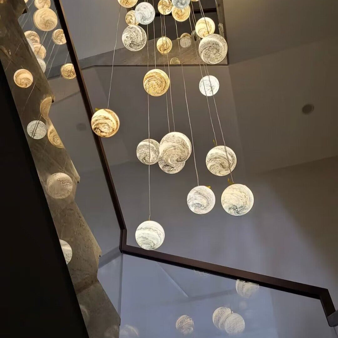 Nordic Planet Creative Long Ball Pendant Chandelier Staircase Foyer - 24 Lights: D31.5"*H157.5"Blushlighting
