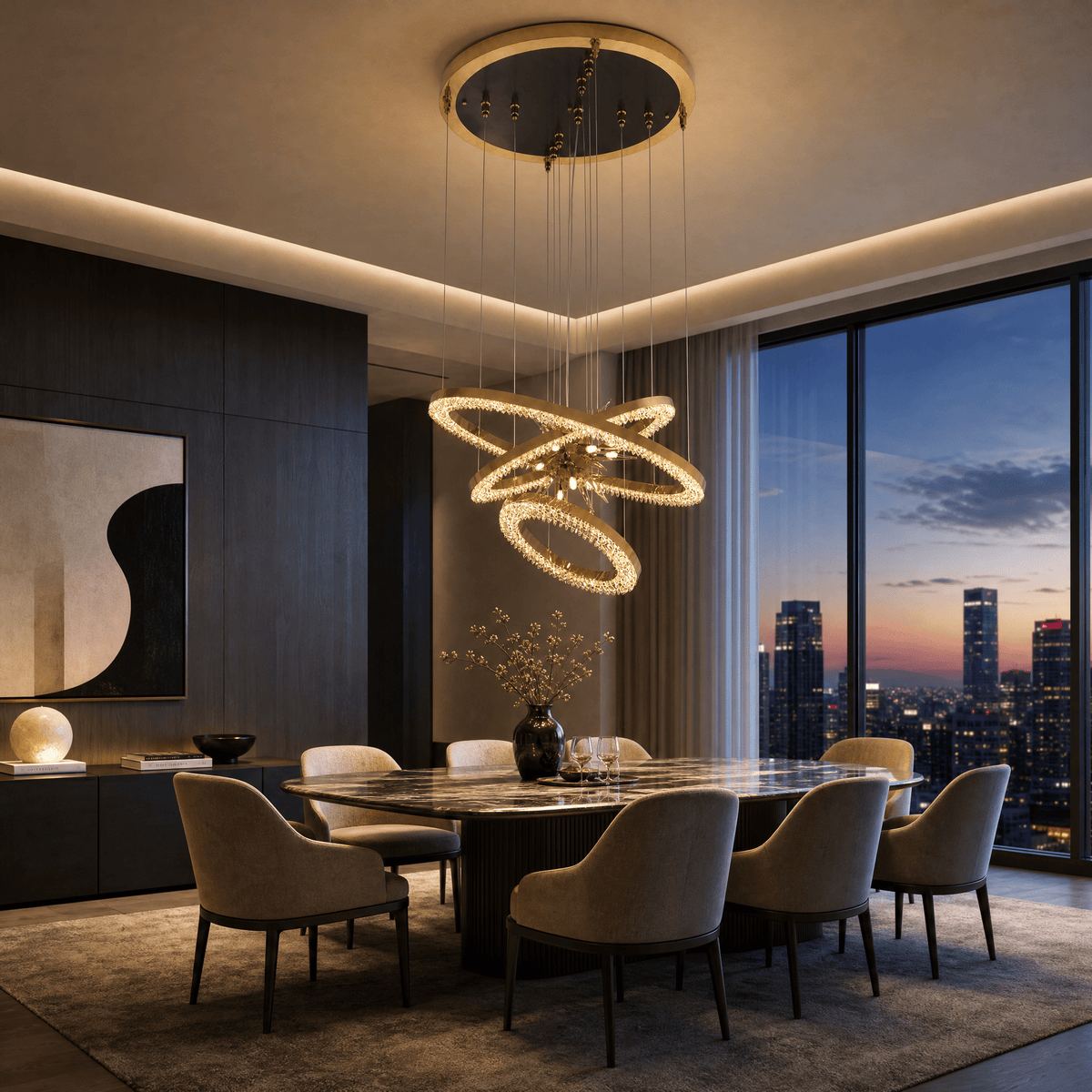 Octagonal Halo Chandelier - Blushlighting