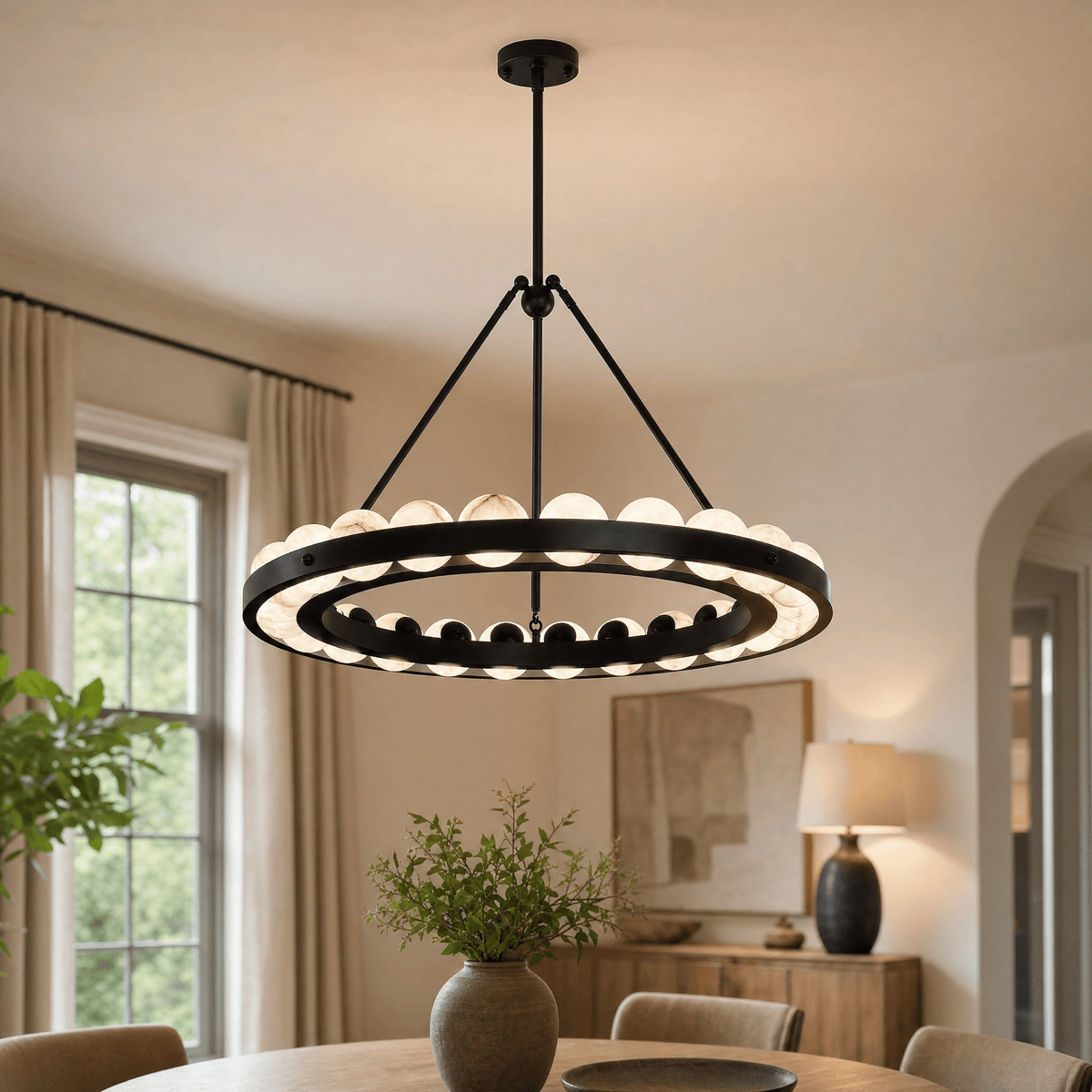 Orbita Modern Alabaster Round Chandelier - D900×H600Blushlighting